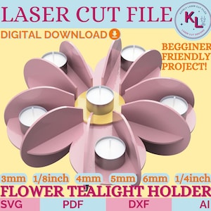 Flower Tealight Candle Holder SVG, Laser Cut File for Lantern, Tealight Holder, Candle Holder | DXF SVG Cutfile for Lasercutting