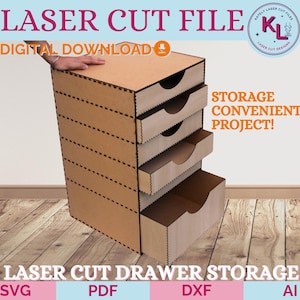 Laser Cut Files Box with Dividers | Office Desktop Organizer Stationery Rack | Stackable Containers | Display Stand SVG |Storage Drawers