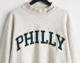Custom Mock Neck Sweatshirt, Personalized College Sweatshirt, Embroidered Neck Sweatshirt, Varsity Style Mock Neck Pullover Gift