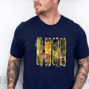 Deer in the Forest T-Shirt,Brushstroke Wildlife Shirt, Rustic Nature Tee for Men, Hunting Gift,Outdoorsy Gift, Wildlife Animal Lover Gift