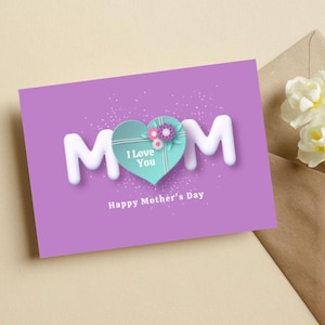 Moederdagkaart, afdrukbare kaart Happy Mother's Day, bewerkbare kaart, wenskaart, 3D-kaart Moederdag