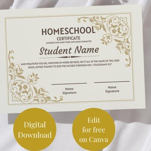 Bearbeitbare christliche Homeschool Heimbildung Abschlussdiplom Zertifikat Bibel Vers Schrift braun Digitaler Download Vorlage zum Ausdrucken