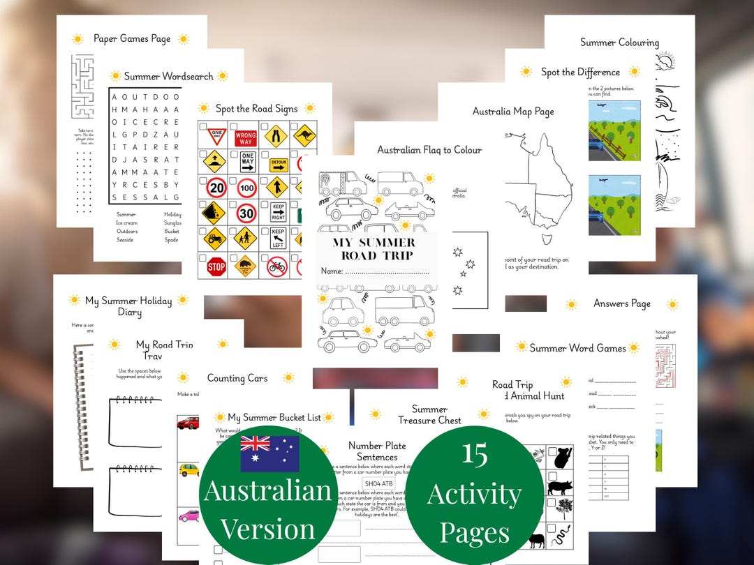 Kids Australian Summer Road Trip Activity Pages Worksheets Workbook Fun ...