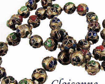 Collar de cuentas cloisonné chino anudado a mano estilo vintage