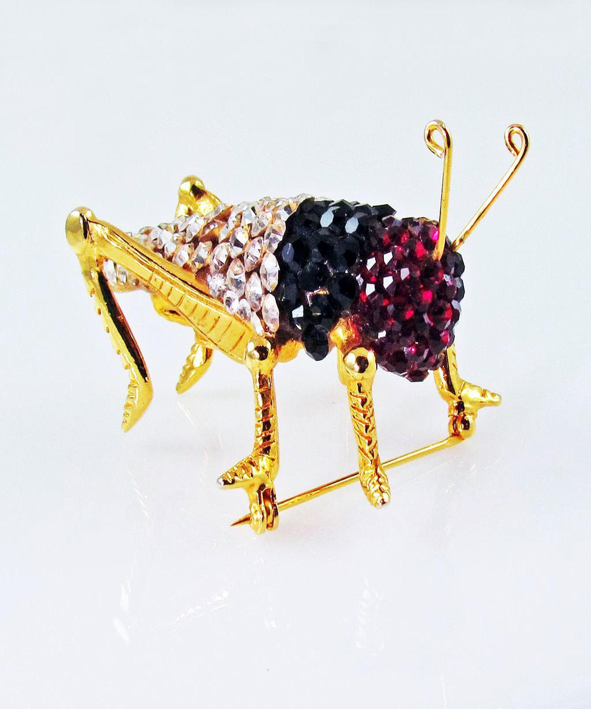 ヴィンテージ バッタのフィギュア パヴェ ラインストーン ブローチ