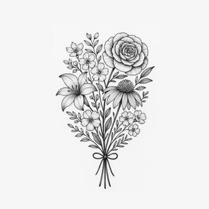 Custom Birth Flower Bouquet, Family Birth Month Tattoo Design, Up to 15 Flowers, Flower Bouquet Print Floral Tattoo Design Digital Download