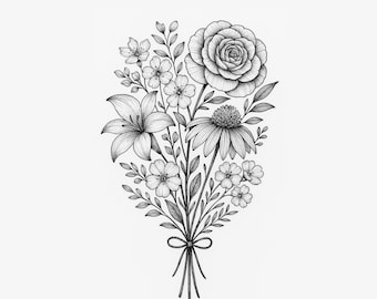 Custom Birth Flower Bouquet Tattoo Design (Digital Download)