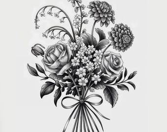 Custom Birth Flower Bouquet Tattoo Design (Digital Download)