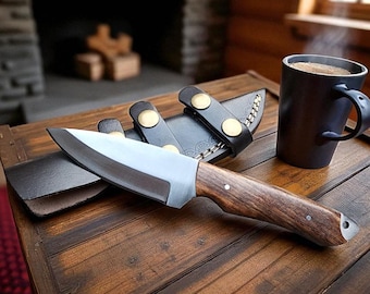Custom Handmade D2 Tools Steel Hunting/Skinning Knife With Rose Wood/ Turquoise Handle and Come With Leather Sheath Gift For Husband/Father