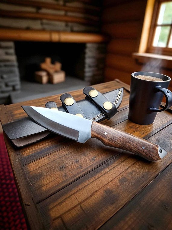 Custom Handmade D2 Tools Steel Hunting/Skinning Knife With Rose Wood/ Turquoise Handle and Come With Leather Sheath Gift For Husband/Father