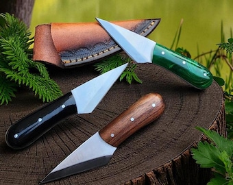 Handmade D2 Steel Kiridashi Knife, Epoxy Resin Handle, Leather Sheath
