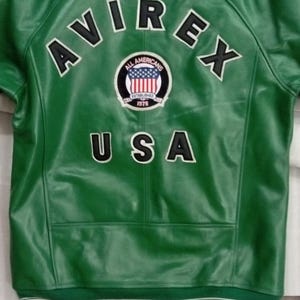 Handmade Avirex Men&#39;s Green Icon Hunter Motorcycle Jacket Genuine Cowhide Leather Jacket | Avirex Icon USA Varsity Bomber Leather Jacket