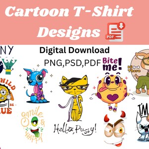 Cartoon SVG Bundle – 10 Cute & Fun Cartoon Designs | PNG Digital Download for T-Shirts, Stickers, Mugs, Sublimation, Kids Crafts