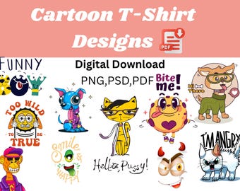 Cartoon SVG Bundle – 10 Cute & Fun Cartoon Designs | PNG Digital Download for T-Shirts, Stickers, Mugs, Sublimation, Kids Crafts