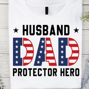 Amerikanischer Vater SVG, Ehemann Papa Beschützer Held Shirt, USA Papa dafür, Vatertag, lustiges Dad-Shirt, geschnittene Datei für Cricut, Silhouette, Sublimation