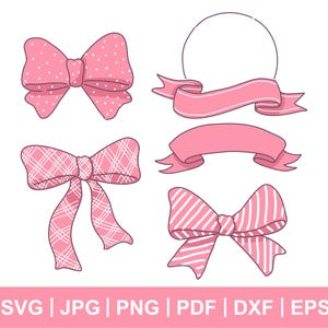 Fiocchi rosa nastro Svg, Boho Ribbon Svg Bundle, Fiocco Coquette Svg, Nastro Svg, Fiocco Svg Png, Fiocco per capelli, Papillon Svg, Sublimazione, File digitale