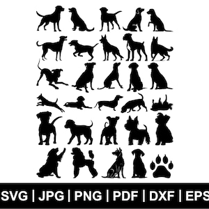 Paquete de Svg de perro, Svg de perro, Silueta de perro, Svg de raza de perro, Svg de perros que miran fijamente, Svg de cachorro, Clipart, Archivo de corte para Cricut, Sublimación, Silueta