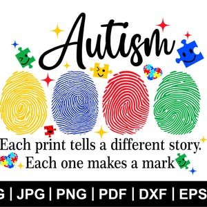 Autism Awareness Svg, elke afdruk vertelt een ander verhaal Svg, elk maakt een stempel, Awareness Month Svg, neurodiversiteit, acceptatie van autisme