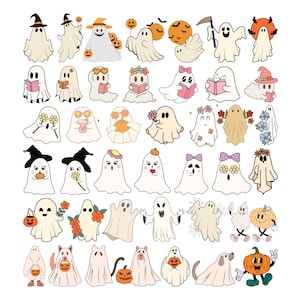 Cute Ghost Halloween Svg Bundle, Retro Ghost Svg, Retro Floral Ghost Png, Dog Ghost Svg, Ghost Reading Svg, Spooky Season, Halloween Png