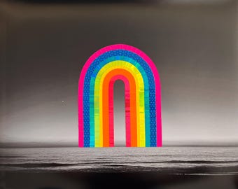 rainbow portal above the sea - 16x20 photographic print embellished with rainbow tape portal