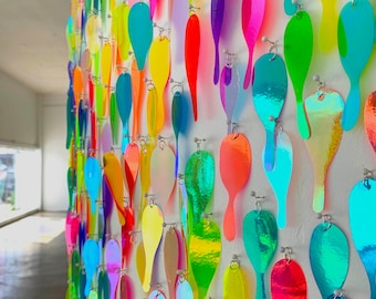 Raining Upward - Colorful Rainbow Raindrops Circular Wall Installation