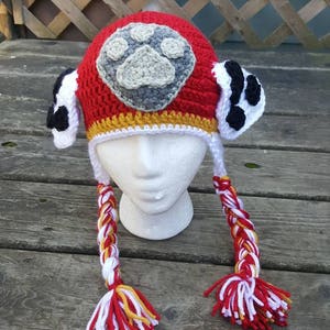 Red pup hat, crochet hat, marshal, red hat, red puppy hat, ears hat, marshals fireman hat, red dog hat, crochet red pup hat