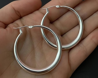 925 Sterling Silver Filled Chunky Hoop Earrings, Hypoallergenic