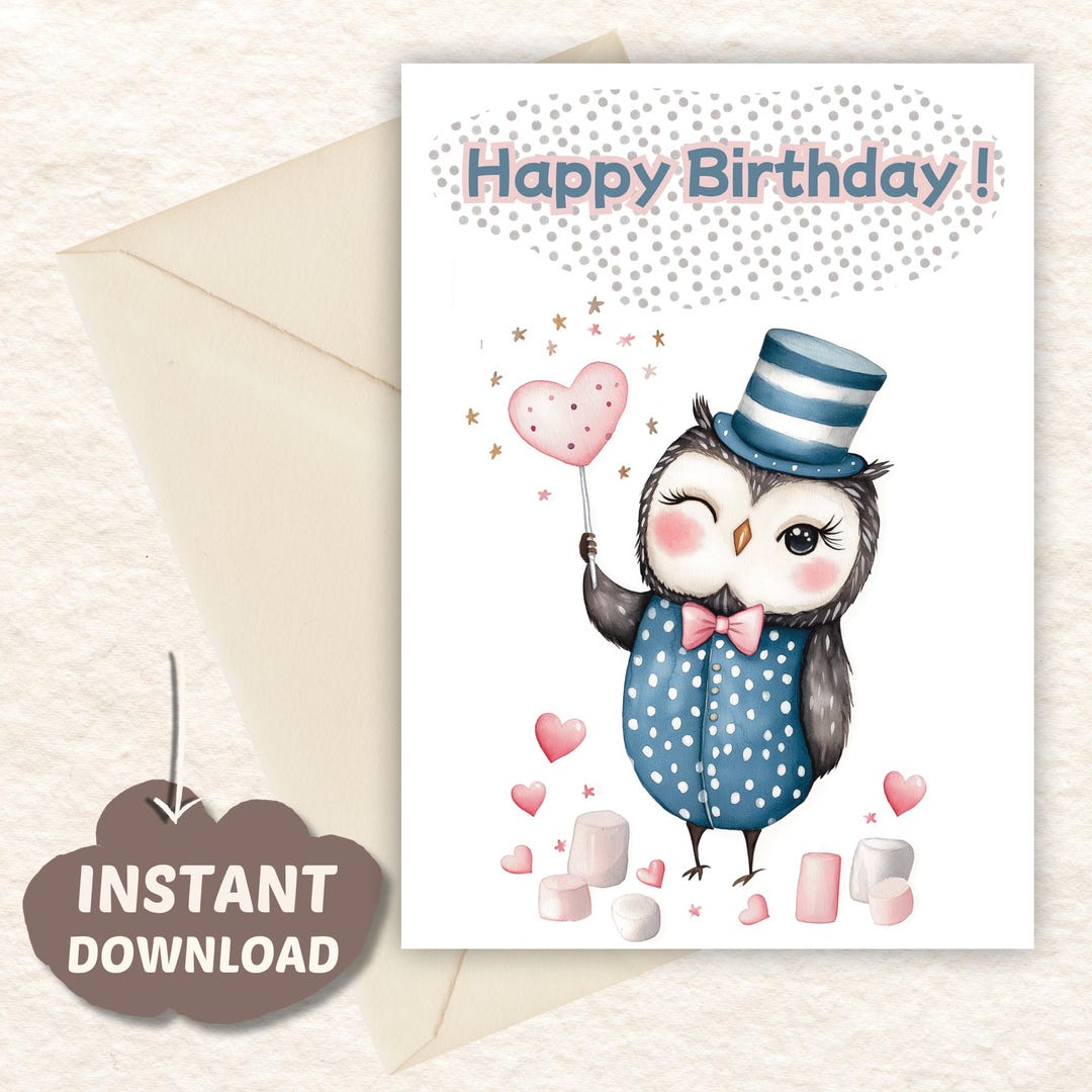 Cute Owl Birthday Card for Kids - Handmade Greeting Card Handmade ...