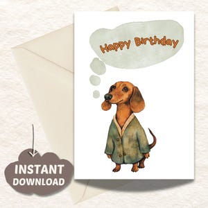 Cartão de aniversário engraçado para impressão de Dachshund - Cartão de felicitações exclusivo para cachorro Weiner