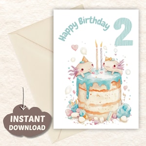 気まぐれな 2 歳の誕生日アホロートル カード - デジタル ダウンロード