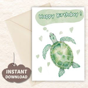 Printable Birthday Greeting Card with Sea Turtle Design - Instant Download