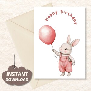 Adorable Rabbit Birthday Card - Printable Cute Bunny Design