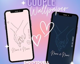 Couple Matching Wallpaper Bundle | Personalized Phone Background Set | Cute Kawaii Love Lock Screen | Anniversary Gift | Digital Download