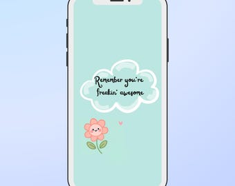 Kawaii Affirmation Wallpaper | Cute Self Care Reminder | Pastel Aesthetic iPhone & Android | Mindfulness Lock Screen | Digital Download