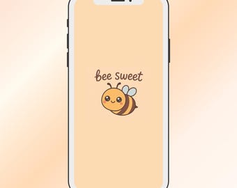 Cute Kawaii Bee Wallpaper | Bee Sweet Quote Phone Background | Aesthetic Cartoon Animal Lock Screen for iPhone & Android | Digital Download