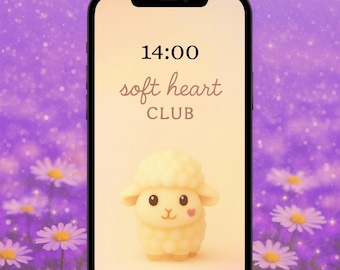 Kawaii Sheep Wallpaper | Soft Heart Club | Pastel Lamb Cute Phone Background | Cute Sheep Background | Pastel Aesthetic iPhone Art Digital