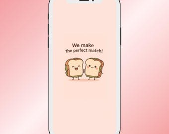 Kawaii Sandwich Wallpaper | Cute Cartoon Food Background for iPhone & Android | Couple Aesthetic Lock Screen | Instant Digital Download