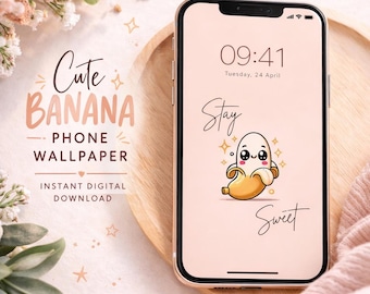 Kawaii Banana Phone Background – Cute Wallpaper with Pastel Banana Art | Aesthetic Phone Background | Digital Download | Cute Fruit
