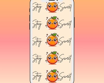 Orange Pattern Phone Wallpaper | Kawaii Fruit Aesthetic Lockscreen for iPhone & Android | Cute Girly Summer Background | Digital Download