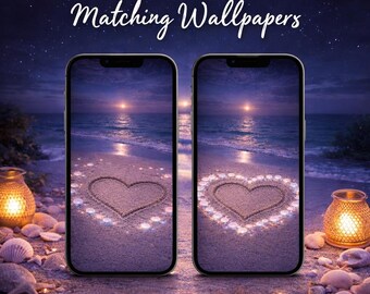 Matching Couple Wallpaper | Dreamy Romantic Beach | Aesthetic Sparkle | Love Heart Phone Background | Night Magic digital phone lock screen