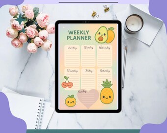 Kawaii Weekly Planner | Cute Fruit Phone Planner | Aesthetic Digital Planner | Pastel Phone Organizer | Weekly Schedule | Digital Download