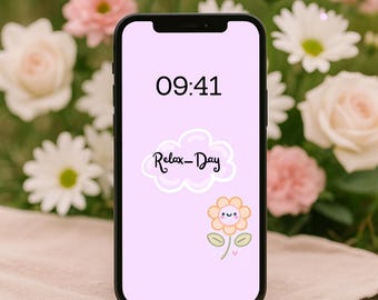 Kawaii Self Care Wallpaper for iPhone & Android | Daily Reminder Phone Background | Pastel Aesthetic Lock Screen | Instant Digital Download