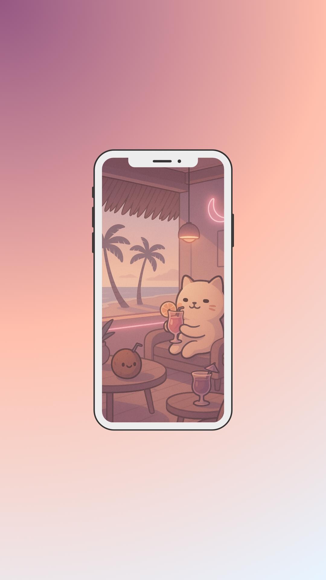Kawaii Cat Phone Wallpaper | Cute Beach Kitty Aesthetic Background ...