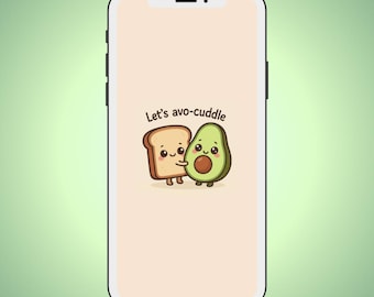 Kawaii Phone Background – Cute Cartoon Wallpaper with Avocado & Toast “Let’s avo-cuddle” | Aesthetic Phone Background | Digital Download