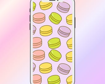 Macarons Phone Background – Cute Cartoon Dessert Wallpaper in Pastel | Aesthetic Food Design | Cute Phone Background | Digital Download