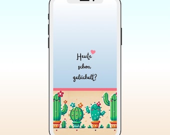 Kawaii Cactus Phone Wallpaper | Cute Cartoon Lock Screen for iPhone & Android | Pastel Motivational Quote Background | Digital Download