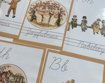 Cursive Alphabet Cards, Letter Tracing and Handwriting Practice, Character Building Alphabet