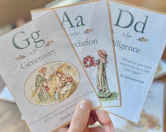The Garden of Virtues, Character Building Alphabet, ABC Scripture Cards, Printable