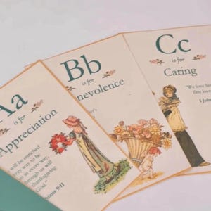 Le jardin des vertus, alphabet pour la construction de personnages, cartes bibliques ABC, imprimable