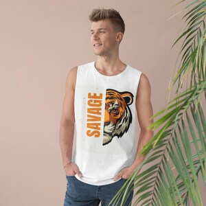 Unisex Savage Tiger Tank Top, Athletic Wear, Summer Apparel, Gym Clothes, Casual Outing Shirt, Gift for Animal Lovers
